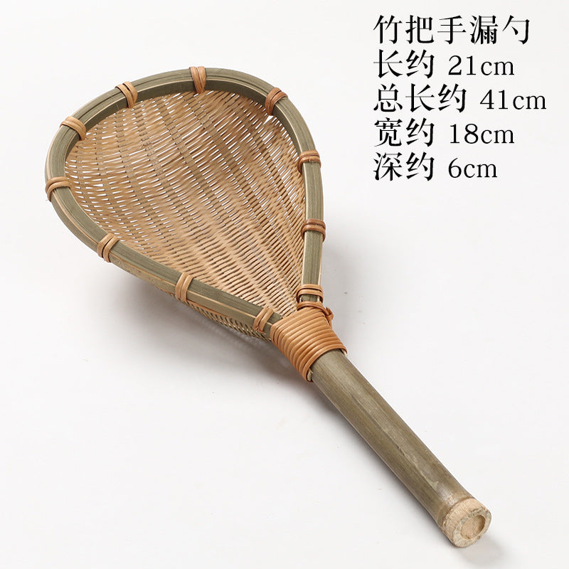 Bamboo Woven Perforated Ladle Rice Washing Spoon Pasta Spoon Household Draining Spoon with Handle Filter Dust Pan Bamboo Kitchen Product