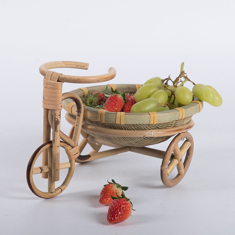 Handmade Bamboo Woven Fruit Basket Storage Basket Dried Fruit Basket Tea Basket Fruit Plate Tricycle Creative Home Ornaments