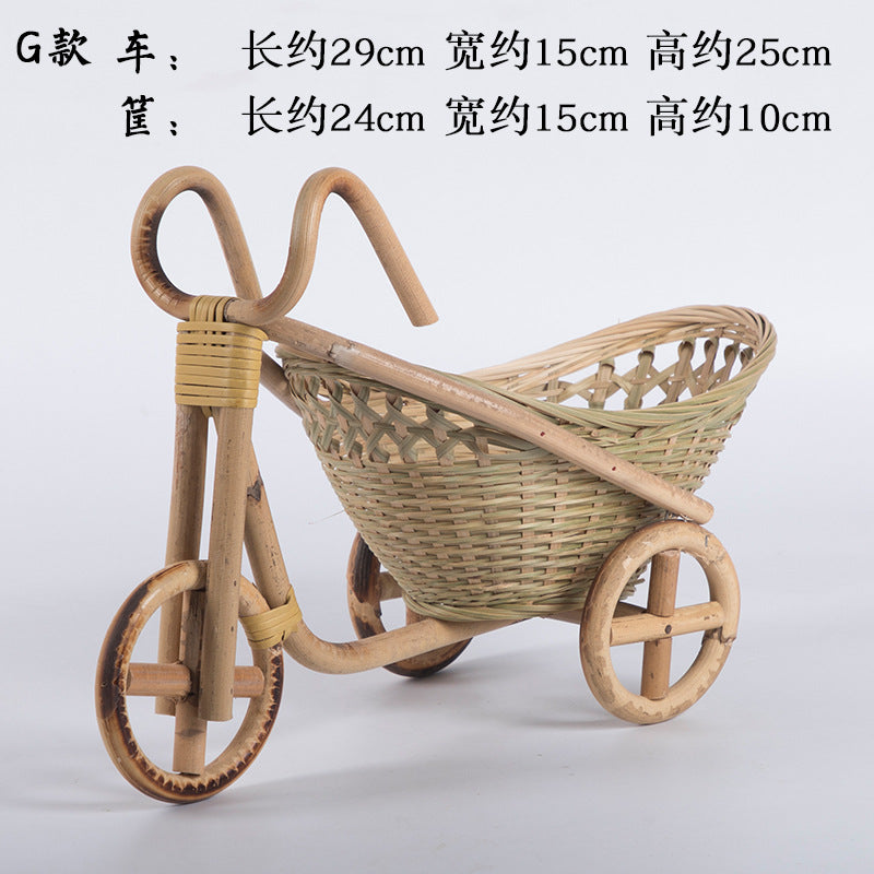 Handmade Bamboo Woven Fruit Basket Storage Basket Dried Fruit Basket Tea Basket Fruit Plate Tricycle Creative Home Ornaments