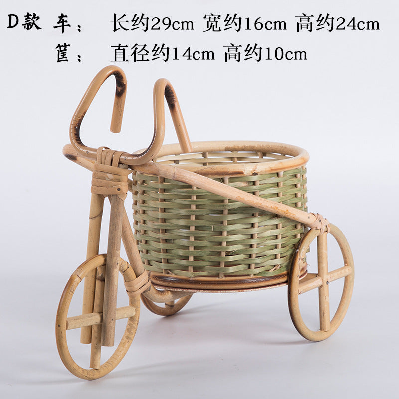 Handmade Bamboo Woven Fruit Basket Storage Basket Dried Fruit Basket Tea Basket Fruit Plate Tricycle Creative Home Ornaments