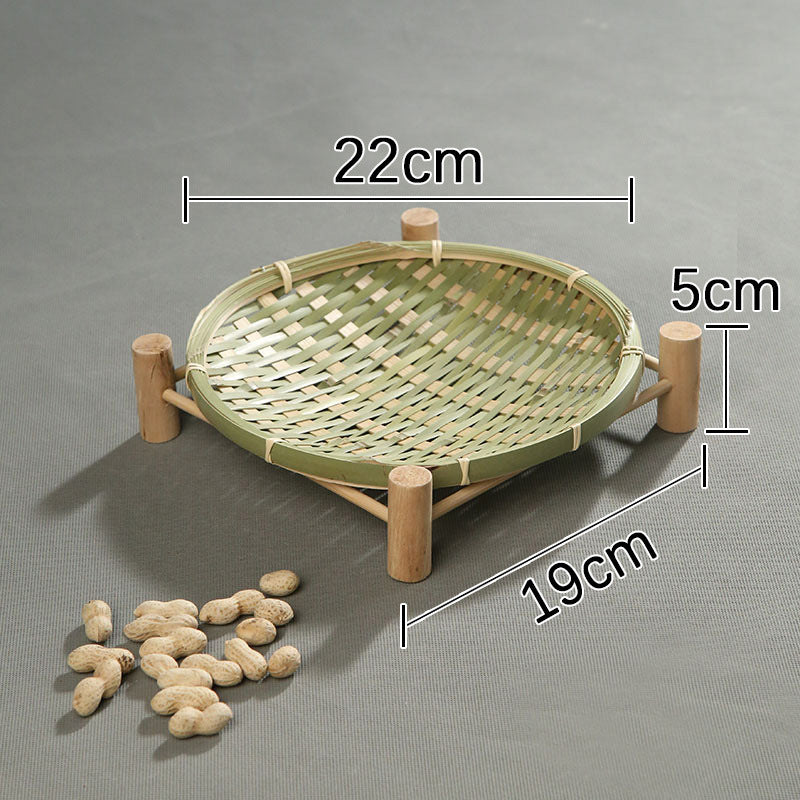 Handmade Bamboo Dried Fruit Tray Fruit Basket Bamboo Basket Tea Cake Tray Creative Household Bamboo Basket Storage Basket Basket round Dustpan