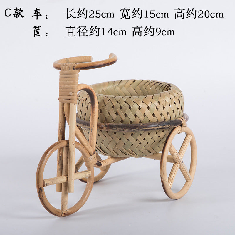 Handmade Bamboo Woven Fruit Basket Storage Basket Dried Fruit Basket Tea Basket Fruit Plate Tricycle Creative Home Ornaments