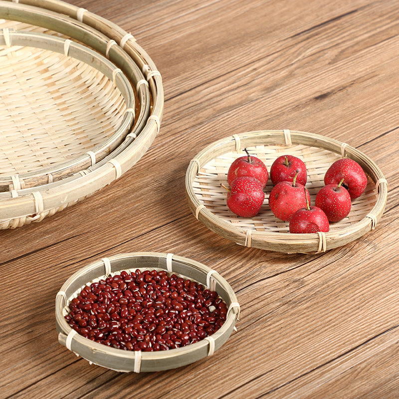 Handmade Bamboo Fruit Basket Creative Home Storage Basket Dried fruit tray Tea Tray Small basket Bamboo Sieve Bamboo Spoon