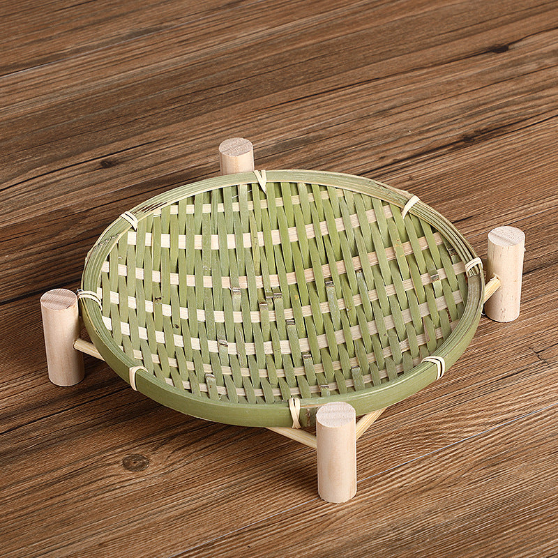 Handmade Bamboo Fruit Basket Tea Cake Tray Creative Home with Shelf Storage Basket Small Basket Bamboo Sieve Bamboo Dustpan