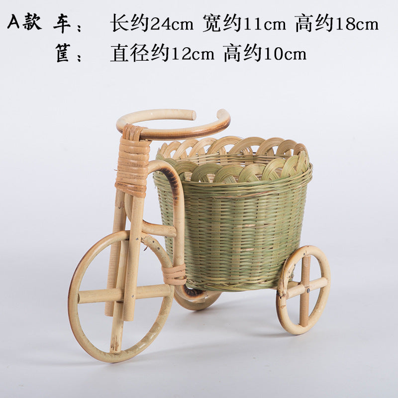 Handmade Bamboo Woven Fruit Basket Storage Basket Dried Fruit Basket Tea Basket Fruit Plate Tricycle Creative Home Ornaments