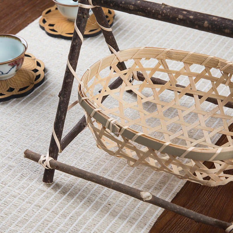 Creative Handmade Bamboo Basket Restaurant Hotel Household Dessert Dried Fruit Storage Small Bamboo Basket Snack Fruit Tea Cake Tray