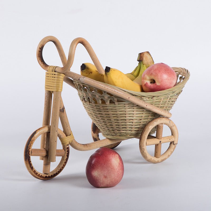 Handmade Bamboo Woven Fruit Basket Storage Basket Dried Fruit Basket Tea Basket Fruit Plate Tricycle Creative Home Ornaments