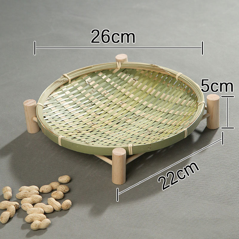 Handmade Bamboo Dried Fruit Tray Fruit Basket Bamboo Basket Tea Cake Tray Creative Household Bamboo Basket Storage Basket Basket round Dustpan