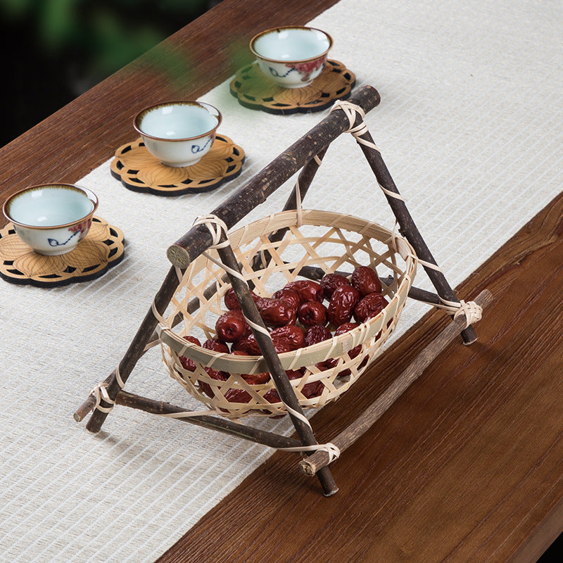 Creative Handmade Bamboo Basket Restaurant Hotel Household Dessert Dried Fruit Storage Small Bamboo Basket Snack Fruit Tea Cake Tray