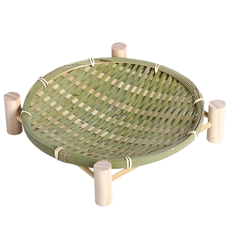 Handmade Bamboo Fruit Basket Tea Cake Tray Creative Home with Shelf Storage Basket Small Basket Bamboo Sieve Bamboo Dustpan