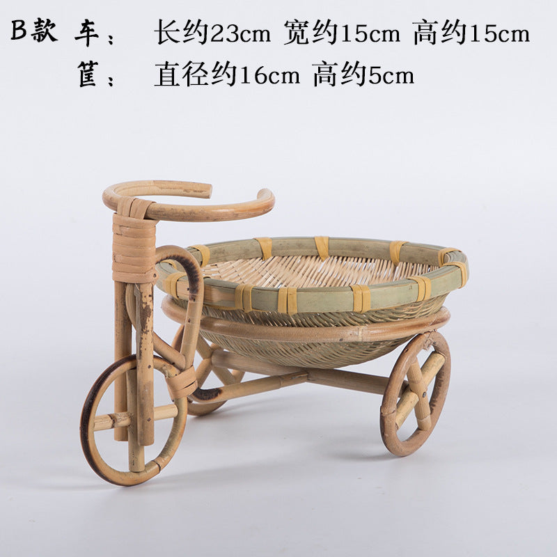 Handmade Bamboo Woven Fruit Basket Storage Basket Dried Fruit Basket Tea Basket Fruit Plate Tricycle Creative Home Ornaments