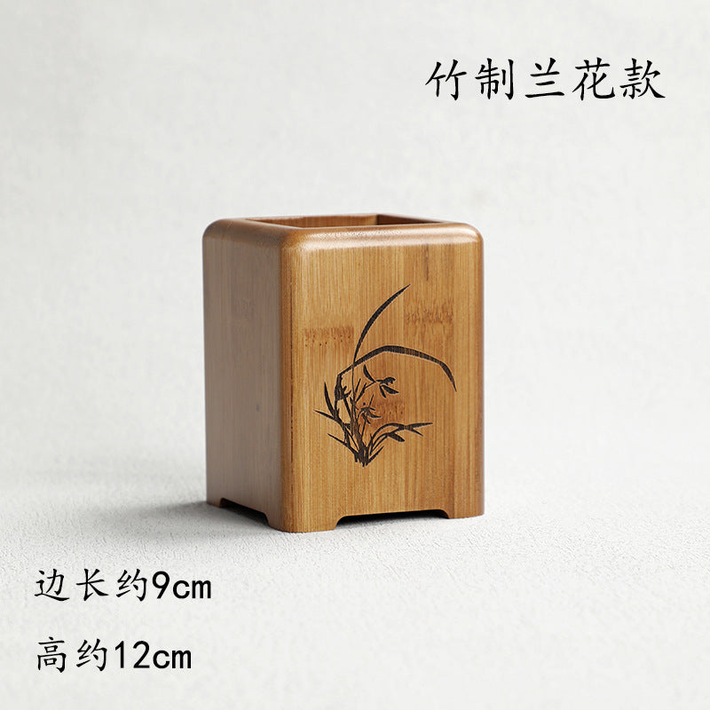 Pen Holder Tea Container Bamboo Rattan and Straw Woven Pen Holder Kung Fu Tea Set Storage Bucket