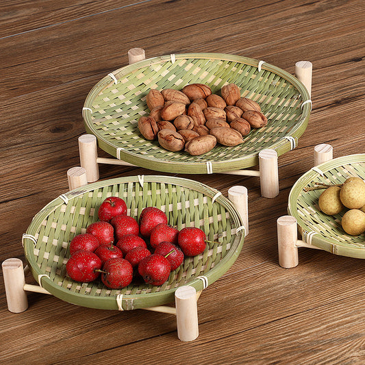 Handmade Bamboo Fruit Basket Tea Cake Tray Creative Home with Shelf Storage Basket Small Basket Bamboo Sieve Bamboo Dustpan