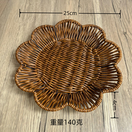 Rattan Snack Basket Fruit Basket round KTV Fruit Plate Plastic French Fries Dish Creative Snack Woven Storage Bread Basket