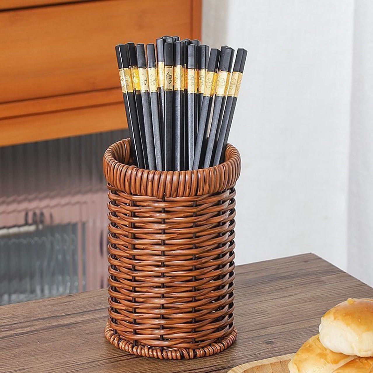 Rattan Chopsticks Household Kitchen Draining Handmade Spoon Tableware Storage Woven Storage Box Tube Pen Holder Storage Basket