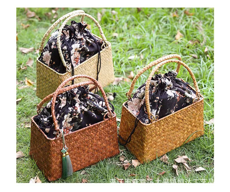 Tea Set Storage Bag Tea Man Zen Tea Ceremony Handbag Handmade Bag Japanese Handbag Straw Bag Women's Bag Bag