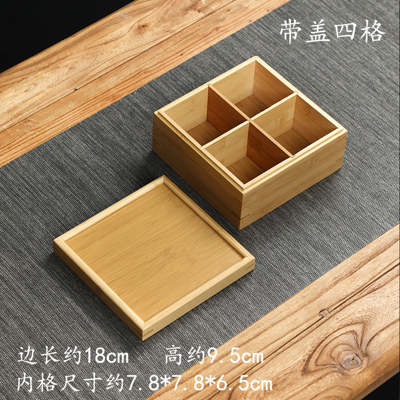 Handmade Bamboo Creative Dried Fruit Tray Minimalist Chinese Style Tea Ware with Lid Storage