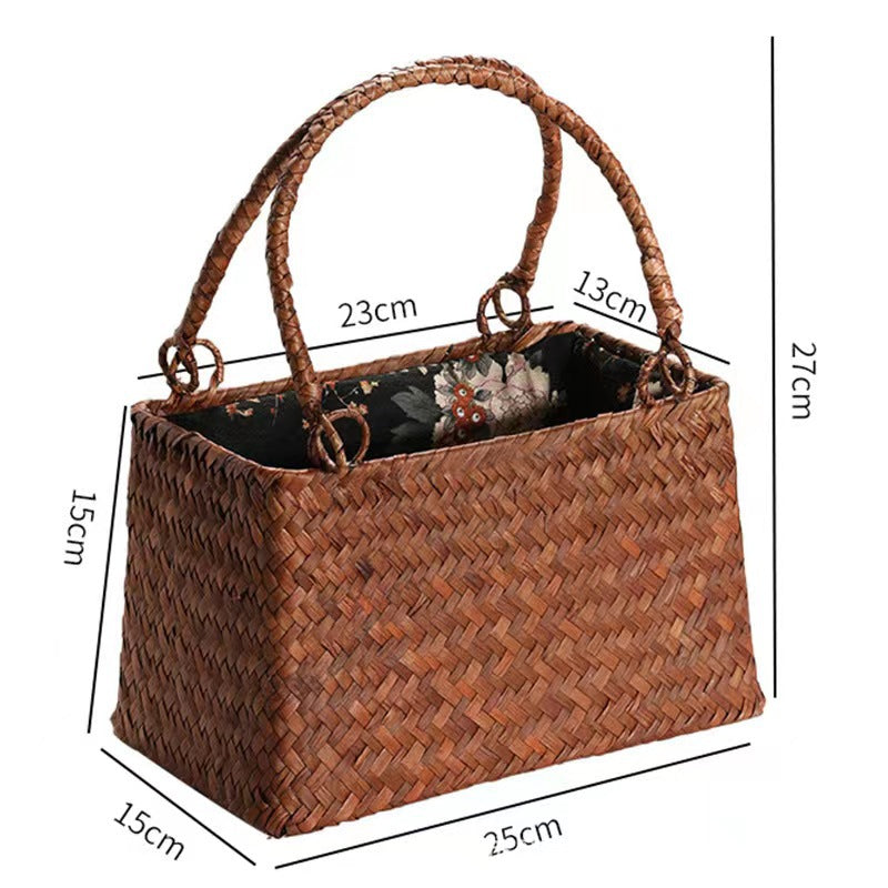 Tea Set Storage Bag Tea Man Zen Tea Ceremony Handbag Handmade Bag Japanese Handbag Straw Bag Women's Bag Bag