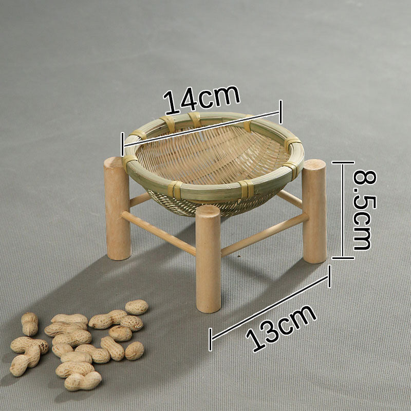 Handmade Bamboo Dried Fruit Tray Fruit Basket Bamboo Basket Tea Cake Tray Creative Household Bamboo Basket Storage Basket Basket round Dustpan