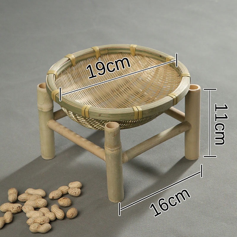 Handmade Bamboo Dried Fruit Tray Fruit Basket Bamboo Basket Tea Cake Tray Creative Household Bamboo Basket Storage Basket Basket round Dustpan