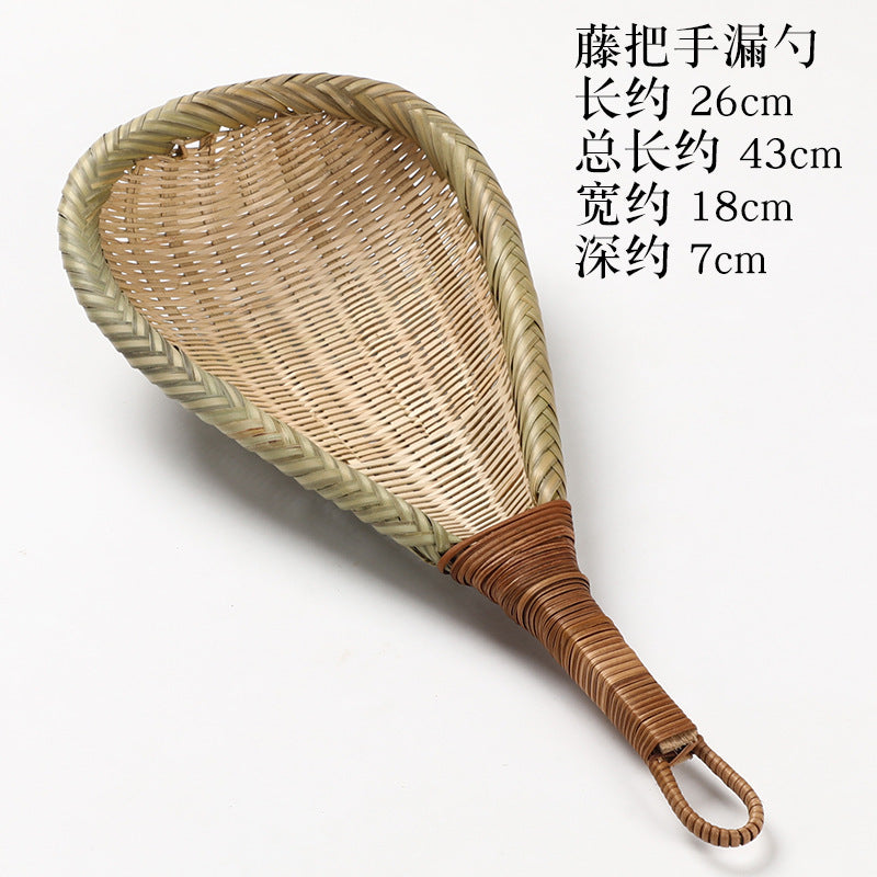 Bamboo Woven Perforated Ladle Rice Washing Spoon Pasta Spoon Household Draining Spoon with Handle Filter Dust Pan Bamboo Kitchen Product