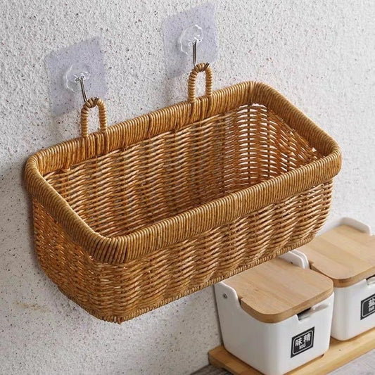 Imitation Rattan Weaved Storage Basket Egg Ginger and Garlic Kitchen Storage Hanging Basket Shower Door Back Storage Basket