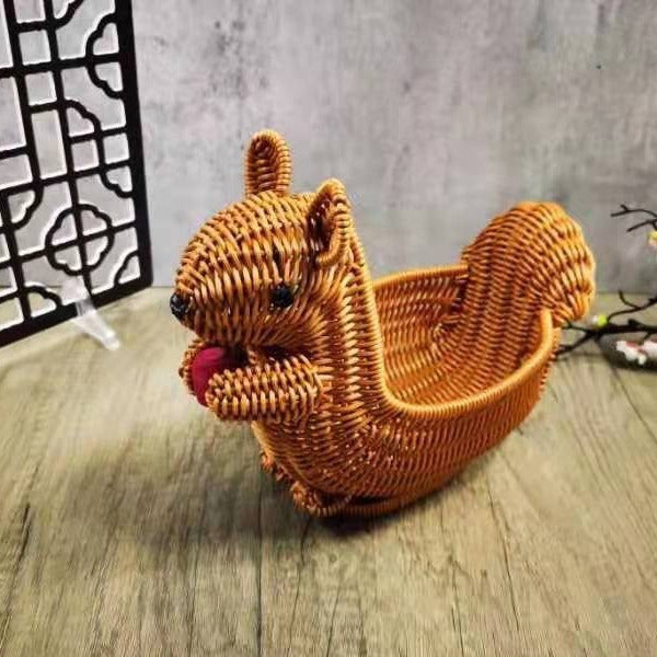 Rattan-like Handmade Weaved Storage Basket Animal-Shaped Furnishings Snack Fruit Candy Gift Desktop Gadget Storage Basket