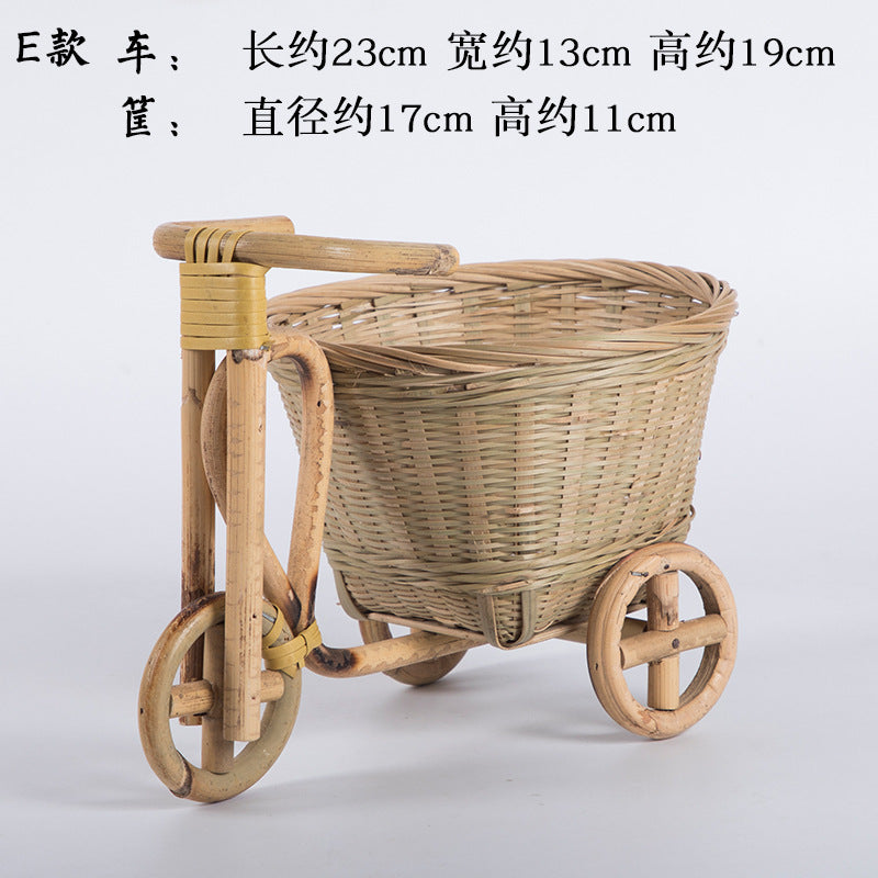 Handmade Bamboo Woven Fruit Basket Storage Basket Dried Fruit Basket Tea Basket Fruit Plate Tricycle Creative Home Ornaments