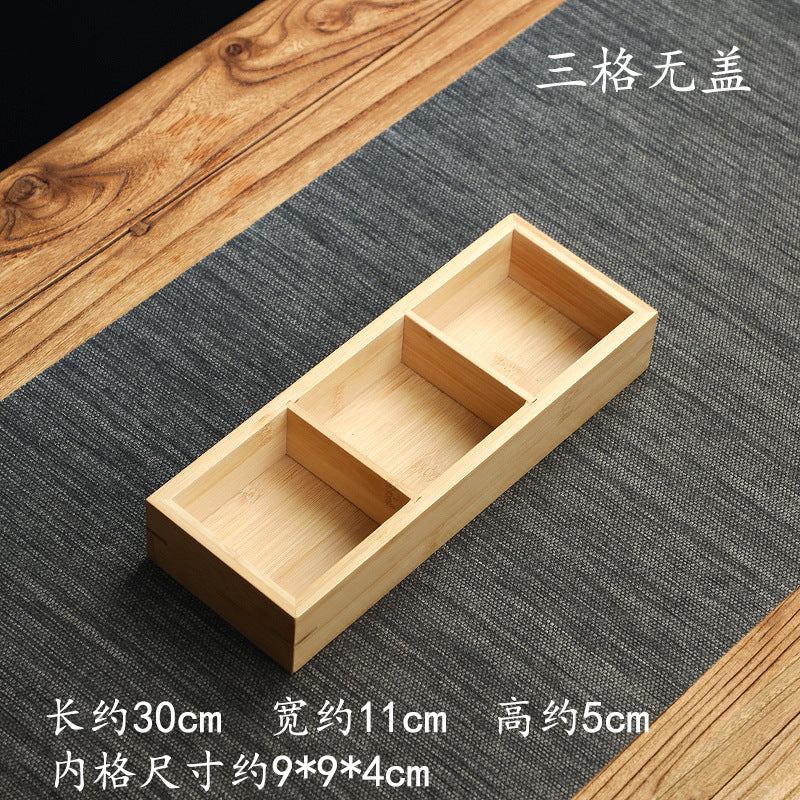 Handmade Bamboo Creative Dried Fruit Tray Minimalist Chinese Style Tea Ware with Lid Storage