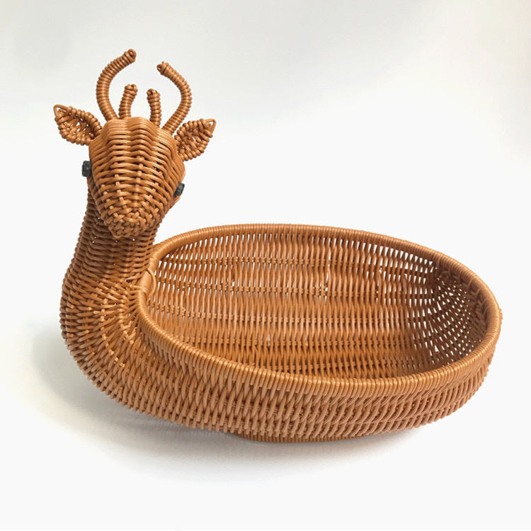 Rattan-like Handmade Weaved Storage Basket Animal-Shaped Furnishings Snack Fruit Candy Gift Desktop Gadget Storage Basket