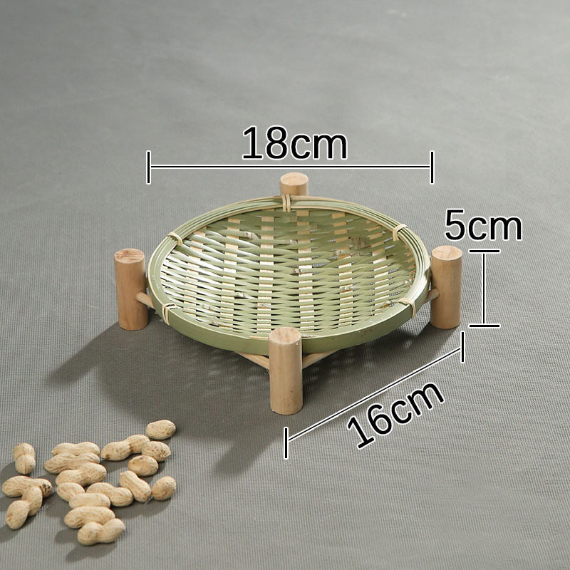 Handmade Bamboo Dried Fruit Tray Fruit Basket Bamboo Basket Tea Cake Tray Creative Household Bamboo Basket Storage Basket Basket round Dustpan