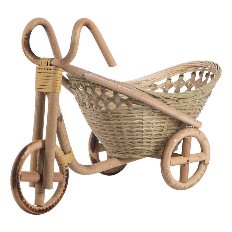 Handmade Bamboo Woven Fruit Basket Storage Basket Dried Fruit Basket Tea Basket Fruit Plate Tricycle Creative Home Ornaments