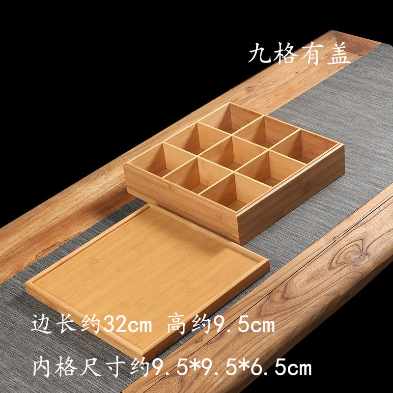 Handmade Bamboo Creative Dried Fruit Tray Minimalist Chinese Style Tea Ware with Lid Storage