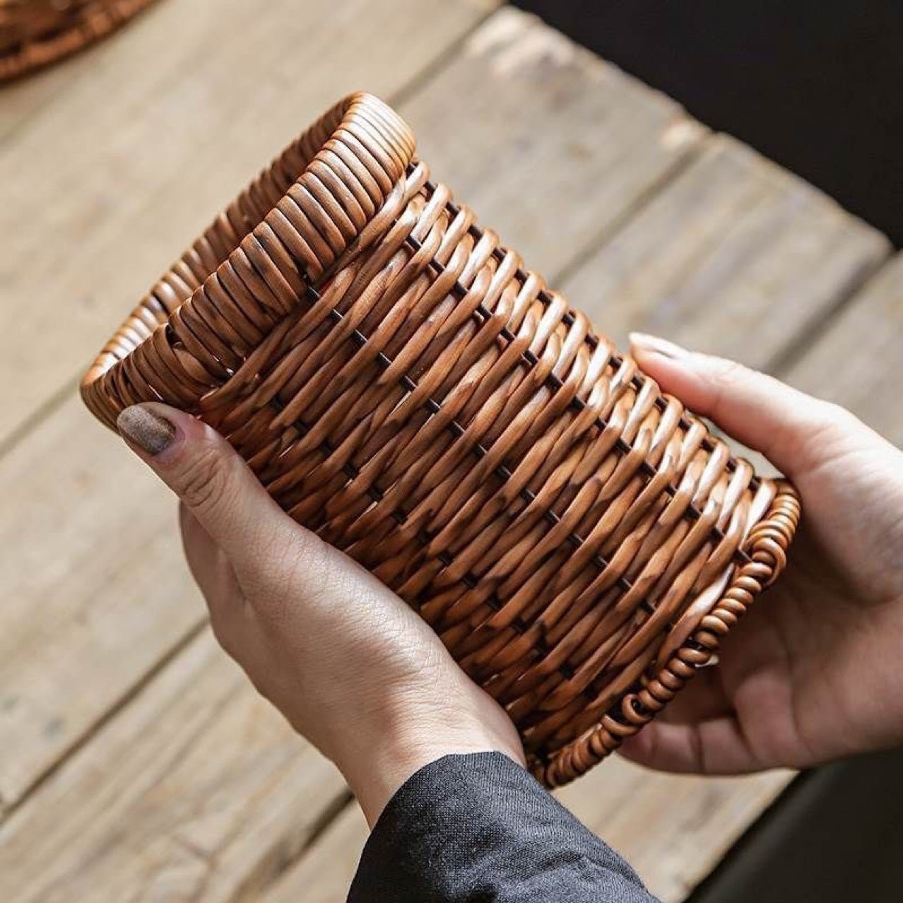 Rattan Chopsticks Household Kitchen Draining Handmade Spoon Tableware Storage Woven Storage Box Tube Pen Holder Storage Basket