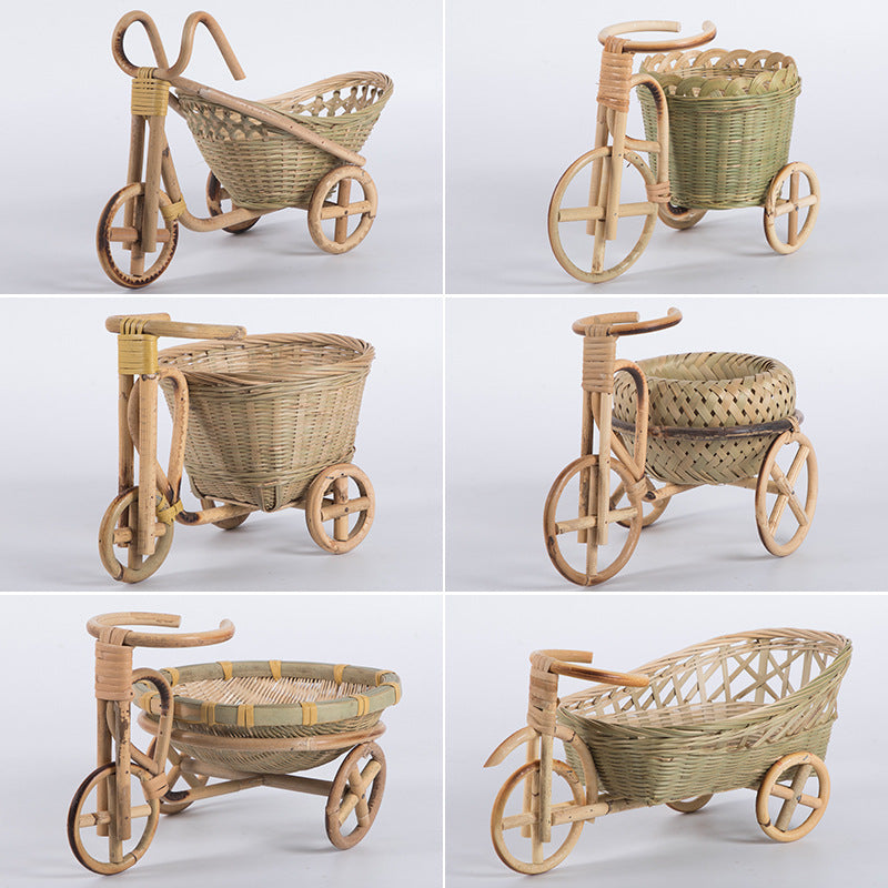 Handmade Bamboo Woven Fruit Basket Storage Basket Dried Fruit Basket Tea Basket Fruit Plate Tricycle Creative Home Ornaments