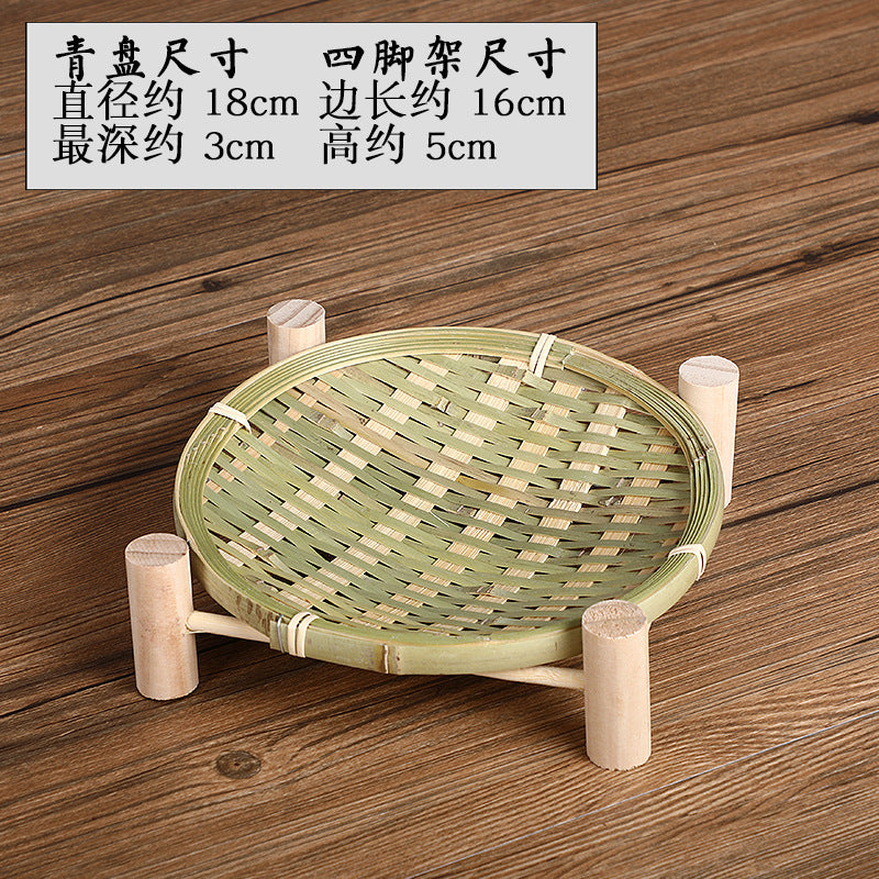 Handmade Bamboo Fruit Basket Tea Cake Tray Creative Home with Shelf Storage Basket Small Basket Bamboo Sieve Bamboo Dustpan