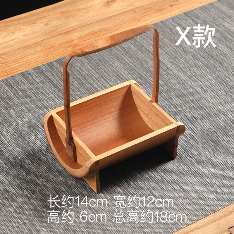 Bamboo Handle Tea Cake Tray Retro Chinese Snack Fruit Snack Plate Creative Home Storage