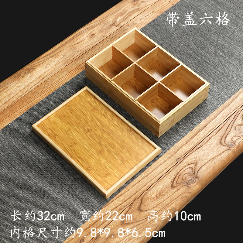 Handmade Bamboo Creative Dried Fruit Tray Minimalist Chinese Style Tea Ware with Lid Storage