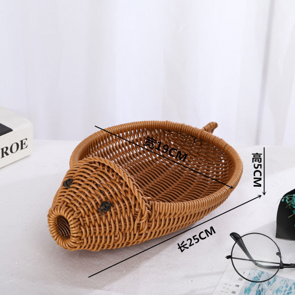 Rattan-like Handmade Weaved Storage Basket Animal-Shaped Furnishings Snack Fruit Candy Gift Desktop Gadget Storage Basket