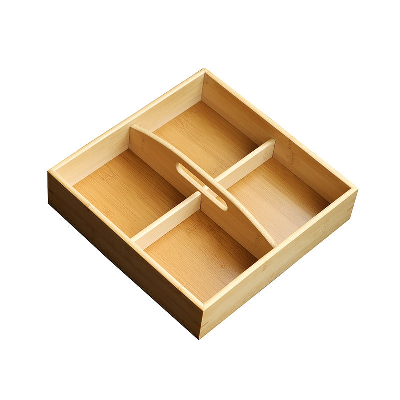 Handmade Bamboo Creative Dried Fruit Tray Minimalist Chinese Style Tea Ware with Lid Storage