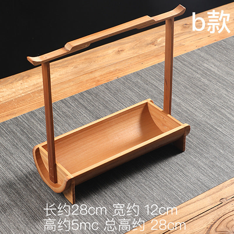 Bamboo Handle Tea Cake Tray Retro Chinese Snack Fruit Snack Plate Creative Home Storage