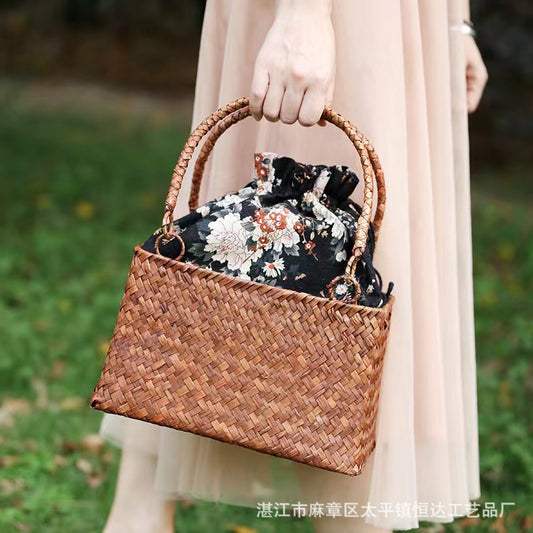 Tea Set Storage Bag Tea Man Zen Tea Ceremony Handbag Handmade Bag Japanese Handbag Straw Bag Women's Bag Bag