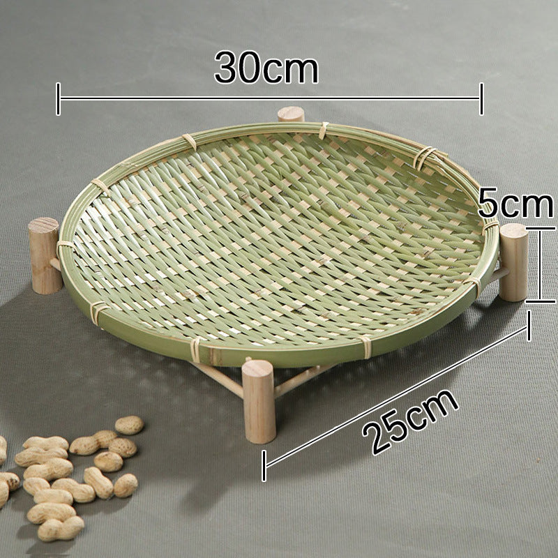 Handmade Bamboo Dried Fruit Tray Fruit Basket Bamboo Basket Tea Cake Tray Creative Household Bamboo Basket Storage Basket Basket round Dustpan