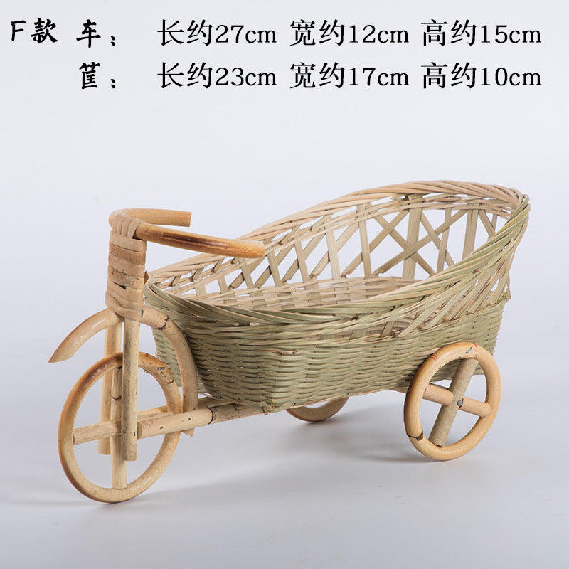 Handmade Bamboo Woven Fruit Basket Storage Basket Dried Fruit Basket Tea Basket Fruit Plate Tricycle Creative Home Ornaments