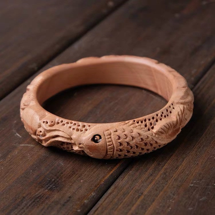 Peach Wood Hand Carved Money Drawing and Evil Spirits Exorcising Bracelet Peach Wood Bracelet