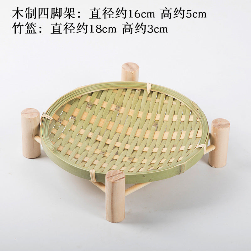 Handmade Bamboo Products Bamboo Sieve Bamboo Basket Storage Basket Fruit Plate Snack Tray Household Weaving round Winnowing Fan