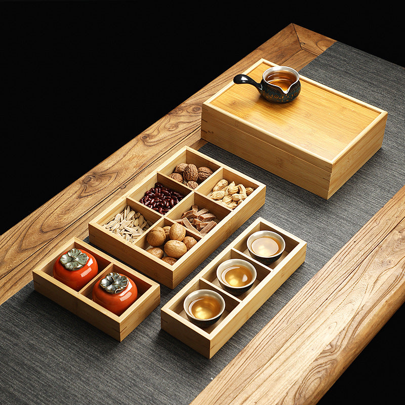 Handmade Bamboo Creative Dried Fruit Tray Minimalist Chinese Style Tea Ware with Lid Storage