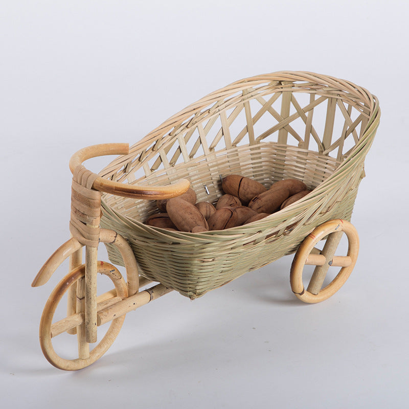 Handmade Bamboo Woven Fruit Basket Storage Basket Dried Fruit Basket Tea Basket Fruit Plate Tricycle Creative Home Ornaments