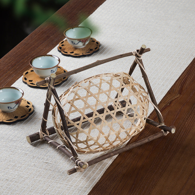 Creative Handmade Bamboo Basket Restaurant Hotel Household Dessert Dried Fruit Storage Small Bamboo Basket Snack Fruit Tea Cake Tray