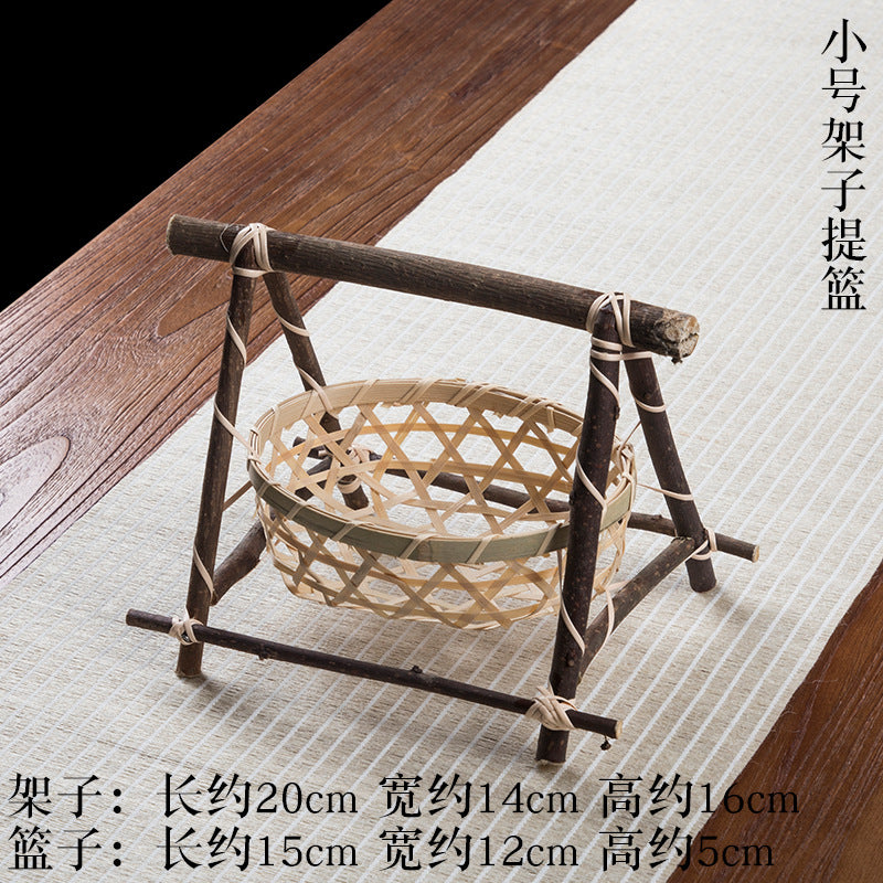 Creative Handmade Bamboo Basket Restaurant Hotel Household Dessert Dried Fruit Storage Small Bamboo Basket Snack Fruit Tea Cake Tray